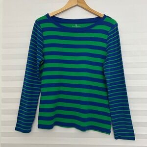 Talbots Womens XL Green Blue Striped Pima Cotton‎ Long Sleeve Crew Neck Tee